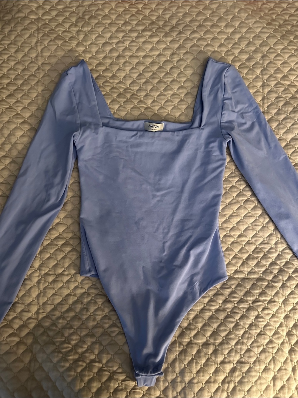Aritzia Contour Light Blue Long-Sleeve Square Neck Bodysuit